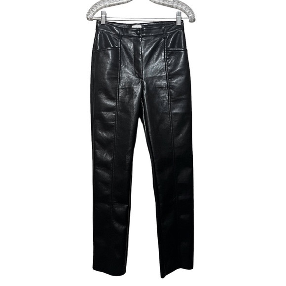 Aritzia Wilfred Rebel High Rise Vegan Leather Straight Leg Black Pants Size 2 26 - Picture 4 of 15
